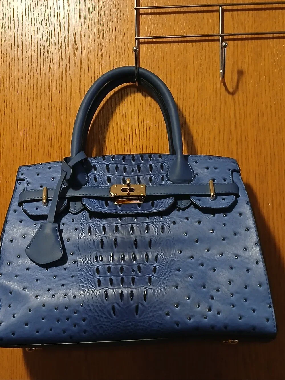 Mellow World Blue Ostrich/Croc Embossed Vegan Leather Satchel